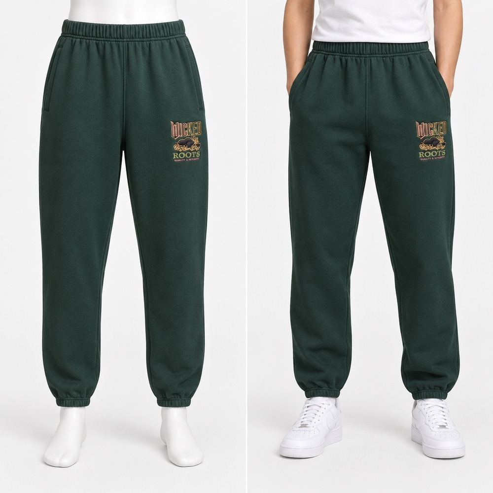 Roots X Wicked Sweatpants Unisex S Green Relaxed Joggers Movie Collab Graphic Oz